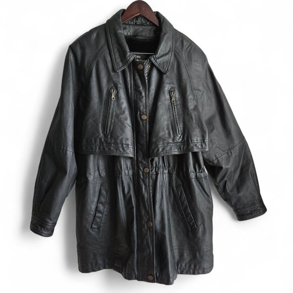 Vintage The Connection New York Leather Cloak Jacket Men Furry Lined Retro XL - Picture 1 of 7